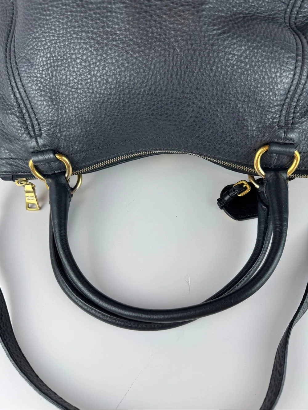 Prada Black Pebbled Leather Tote Bag - Picture 7 of 16